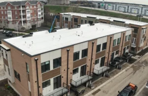Commercial flat roof installation Schaumburg IL by A&E Roofing and Siding
